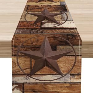 Texas Western Star Table Runner, Farmhouse Rustic Wooden Barn Plank Retro Cowboy Coffee Table Center Decor for Home Kitchen Dining Patio Holiday Party Indoor Outdoor Table...
