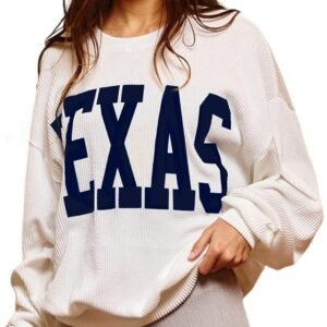 Texas Womens Sweatshirt Crewneck Long Sleeve Graphic Print Drop Shoulder Pullover Shirts Tops