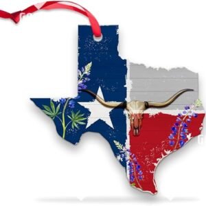 Texas Ornament, Texas Christmas Ornament, Keepsakes for Family Friends on Christmas Birthday, Housewarming Gifts for Neighbors Colleagues Boss, Wood Gift Decorations (01)