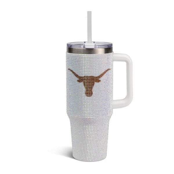 The Memory Company Officially Licensed NCAA 40oz White Rhinestone Tumbler - Stainless Steel Double Wall Vacuum Insulated Water Bottle, BPA-Free, Lid & Straw, Sparkling Team...