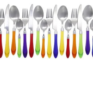 The Original Brink House Rainbow Mix & Match Stainless Steel Cutlery Set with Translucent Handles / 16 pieces with Metal Stand/Lifestyle utensils set for home, first apartment,...