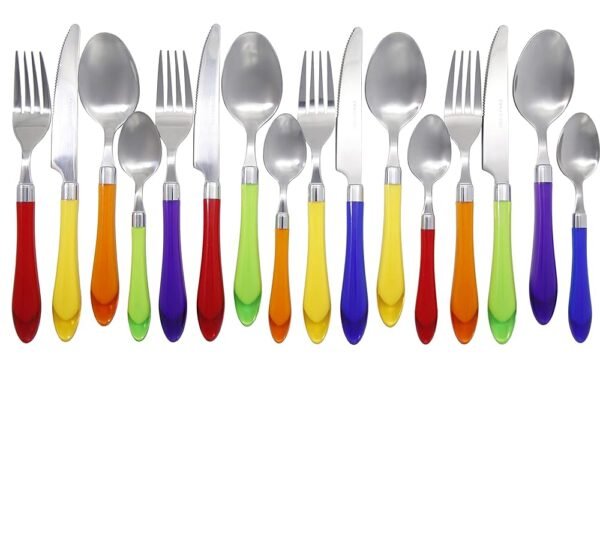 The Original Brink House Rainbow Mix & Match Stainless Steel Cutlery Set with Translucent Handles / 16 pieces with Metal Stand/Lifestyle utensils set for home, first apartment,...