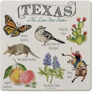 Thirstystone Texas State Icons Decorative Heat Tolerant Stone Trivet with Non-Skid Cork Backing 8” Square Artistic, Durable, Easily Wipes Clean