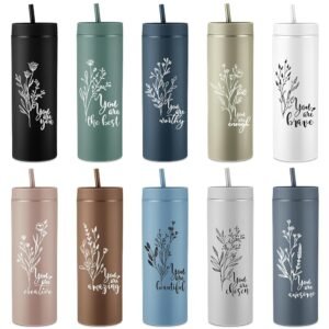 Tioncy 10 Pcs Employee Appreciation Gift Bulk Thank You Water Cup 16oz Matte Inspirational Skinny Tumbler with Lid Straw for Team Office Coworker Volunteer Medical Assistant Vet...