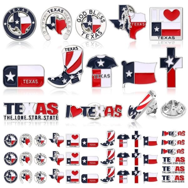 Tondiamo 36 Pcs Texas Souvenirs Pins Patriotic Enamel Lapel Pins Bulk Texan Map Shaped Themed Gifts and USA Souvenir for Traveler backpacks