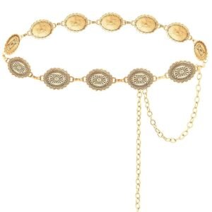 TOPACC Western Chain belt for Women Metal Concho Belt Cowgirl Chain Belt