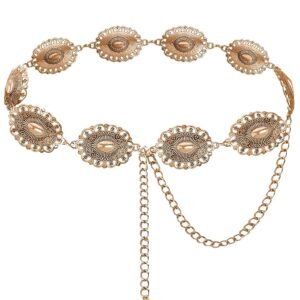 TOPACC Western Metal Concho Belt for Women Cowgirl Chain Belts for Dresses Jeans Country Concert Outfit