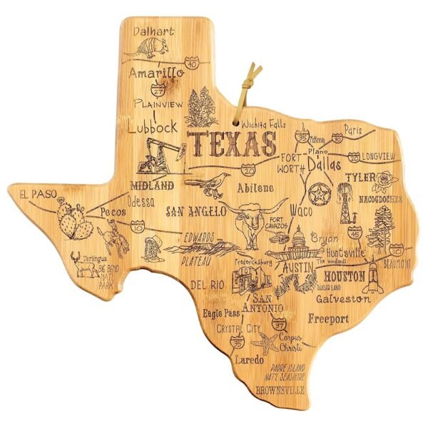 Totally Bamboo Destination Texas State Shaped Cutting Board, Charcuterie and Serving Board – Gift for Texas Lovers, Home Décor or Kitchen Use