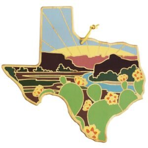 Totally Bamboo Texas State Shaped Cutting Board and Charcuterie Serving Platter with Artwork by Summer Stokes, Includes Hang Tie for Wall Display 14" x 13-3/8" x 5/8"