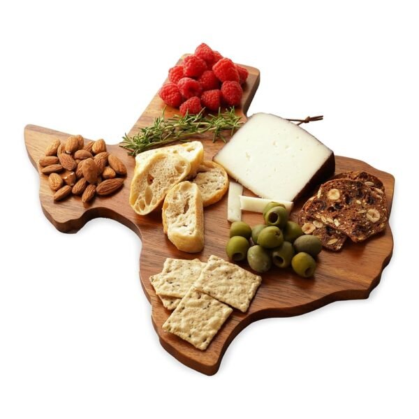 Twine Living Texas-Shaped Acacia Wood Cheese Board - Durable Cheese, Charcuterie and Serving Platter with Hanging Loop, Perfect for Entertaining and Kitchen Décor, Texas Cutting...