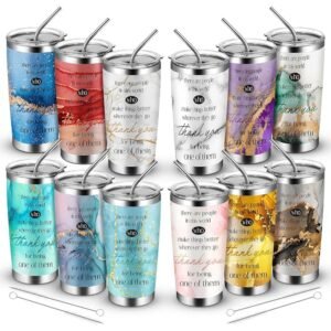 Uiifan 12 Pcs Housekeeping Appreciation Gifts 20 oz Employee Appreciation Gifts Thank You Tumbler Coworkers Inspirational Tumbler Marble Stainless Steel Mug with Straws for...