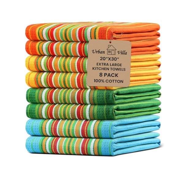 Urban Villa Salsa Stripe KitchenTowels 100% Cotton Dish Towels for Kitchen Multi Color Highly Absorbent Multi-Purpose Waffle Dish Cloths for Cleaning Soft Hand Bar Towels 20x30...