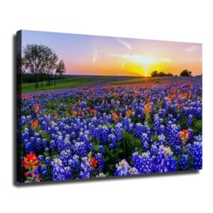 VAKUUM Texas Bluebonnets Nature Poster Canvas Painting Wall Art HD Picture Printing Artwork Modern Office Living Room Bedroom Background Wall Home Decor (16Ã—24inch-Unframed)