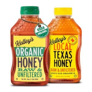 Value Pack of 2 – Kelley's USDA Organic & Local Texas Honey – 100% Raw & Unfiltered Honey, 24 oz Squeeze Bottles – All Natural, Flavor-Rich Honey for Fruits, Yogurt, Smoothies,...