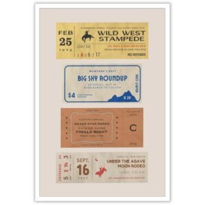 Vintage Rodeo Tickets Posters Retro Minimalist Wild Western Cowboy Rider Canvas Wall Art 1970s Austin Texas Tickets Stub Prints Painting For Home Bedroom Dorm Wall Decor 12x16in...