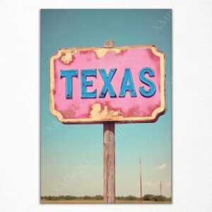 Vintage Texas Sign Canvas Wall Art, Rustic Pink and Blue Poster, Retro Western Canvas Art Print, Unique Western Picture Wall Decor, Artwork Gift for Texas Lovers 12x16ines Unframed