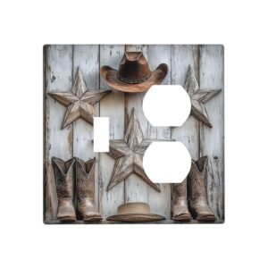 Wallplates Rustic Texas Star Barn Cowboy Hat Boots 1 Toggle 1 Duplex Switch Plate Electrical Gfci Faceplate Decorative Light Switch Covers For Farmhouse Cabin Decor