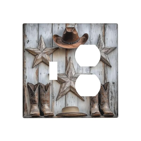 Wallplates Rustic Texas Star Barn Cowboy Hat Boots 1 Toggle 1 Duplex Switch Plate Electrical Gfci Faceplate Decorative Light Switch Covers For Farmhouse Cabin Decor