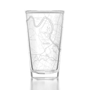 Well Told Engraved Austin Texas Map Pint Glass, Etched Beer Gift (16 oz, Clear) City Map Pint, Custom City Glassware, Gifts For Beer Lovers