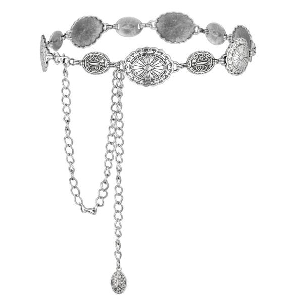 Western Chain Belt Vintage Concho Cowgirl Waist Chain Belt for Women Dresses Jeans Adjustable