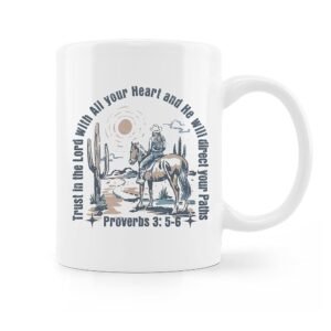 Western Christian Coffee Mug, Cowboy Cowgirl Gifts, Christian Gifts for Women Men Faith, Retro Western Ceramic Coffee Mug 11 oz
