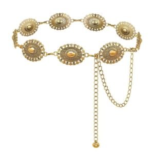 Western Concho Chain Belt for Women Boho Metal Belts For Country Concert Dresses Jeans Cowgirl Vintage Waist Belt