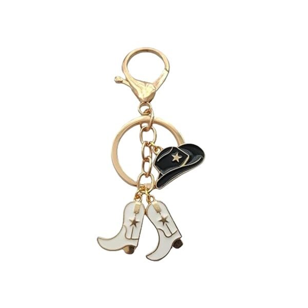 Western Cowboy Hat and Boots Key Chain, Cowgirl Keychain Texas KeyChain Cowboy Themed Accessories Women Hat Boot Key Ring