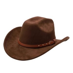 Western Cowboy Hat for Men Cowgirl Hat for Women Unisex Wide Brim Felt Fedora Hats Classic Flat Top Hats with Buckle Belt