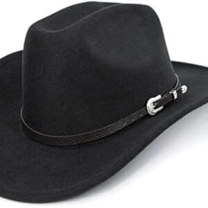 Western Cowboy Hat for Men Women Classic Roll Up Fedora Hat with Buckle Belt(Size:S-M)