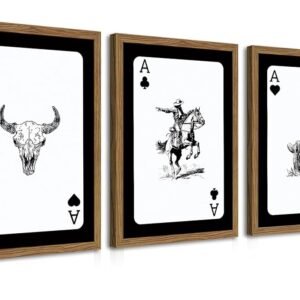 Western Cowboy Wall Art Set of 3 Cowboy Print Playing Card Inspired Southwestern Canvas Poster Trendy Western Wall Decor Longhorn Bull Skull Room Decor for Bedroom Living Room...