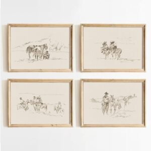 Western Cowboy Wall Art Vintage Canvas Wall Decor Prints Neutral Wall Art Southwest Cowboy Poster Black White Cowboy Painting Western Vintage Pictures for Bedroom Bathroom 8x10...