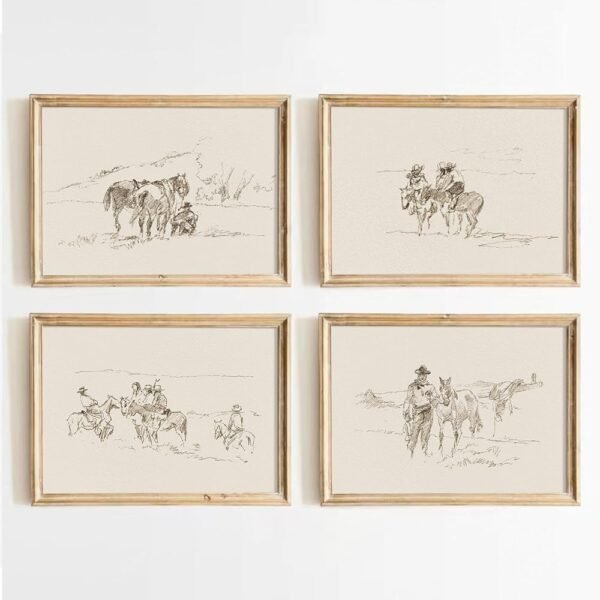 Western Cowboy Wall Art Vintage Canvas Wall Decor Prints Neutral Wall Art Southwest Cowboy Poster Black White Cowboy Painting Western Vintage Pictures for Bedroom Bathroom 8x10...
