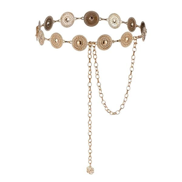 Western Round Concho Chain Belt, Adjustable Gold Western Concho Belt Western Cowgirl Chain Belt Boho Waist Chain Belt for Women Dresses Jeans