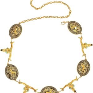 Western Style Chain Belt with Horse Medallions and Longhorn Skulls