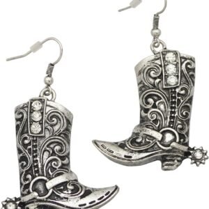 Western West Cowgirl Boots Earrings Texas Spur Dangle Drop Earrings Rodeo Boho Fancy Dress Costume