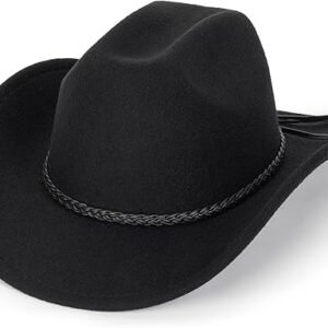 Western Cowboy Hat for Men Women Classic Roll Up Fedora Hat with Buckle Belt(Size:S-M)
