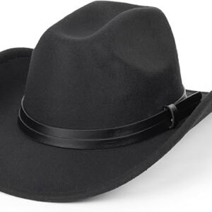 Western Cowboy Hat for Men Women Classic Roll Up Fedora Hat with Buckle Belt(Size:S-M)
