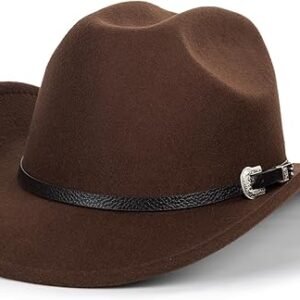 Western Cowboy Hat for Men Women Classic Roll Up Fedora Hat with Buckle Belt(Size:S-M)