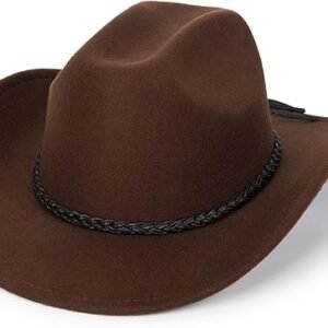 Western Cowboy Hat for Men Women Classic Roll Up Fedora Hat with Buckle Belt(Size:S-M)