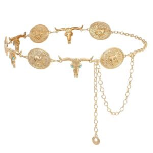 WHIPPY Western Metal Concho Belt for Women Vintage Cowgirl Boho Turquoise Chain Belts for Dresses Jeans