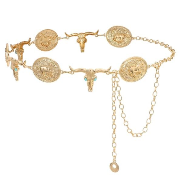 WHIPPY Western Metal Concho Belt for Women Vintage Cowgirl Boho Turquoise Chain Belts for Dresses Jeans