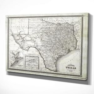 White Vintage Texas Map Gallery Wrapped Canvas Art