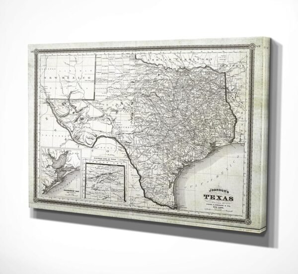 White Vintage Texas Map Gallery Wrapped Canvas Art