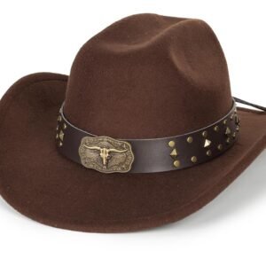 Wide Brim Men and Women's Western Cowboy Hat Fedora-Jazz-Hat with Bull Head Band Decoration
