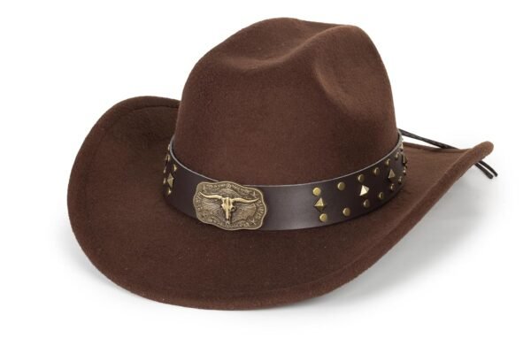 Wide Brim Men and Women's Western Cowboy Hat Fedora-Jazz-Hat with Bull Head Band Decoration