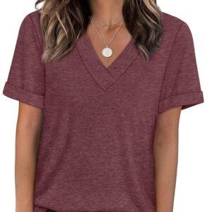 WIHOLL Womens Summer Tops Short Sleeve Basic Casual V Neck T Shirts Trendy Fashion 2025