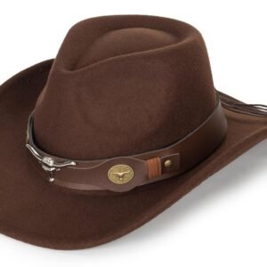 Women-Classic-Western-Cowboy-Shapeable-Hat - Men-Roll-Up-Wide-Brim-Felt-Fedora-Hats-Cowgirl-Hat with Belt Buckle(M-L)