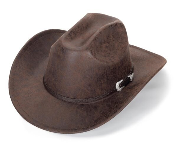 Women-Men Classic-Western Cowboy-Hat - Wide-Brim Pu Leather Cowgirl Cap Fedora Hats with Buckle Outback for Outdoor (22")