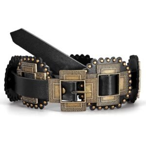 Women Western Concho Leather Belt Cowgirl Boho Belt Chunky for Dresses Concert Festival