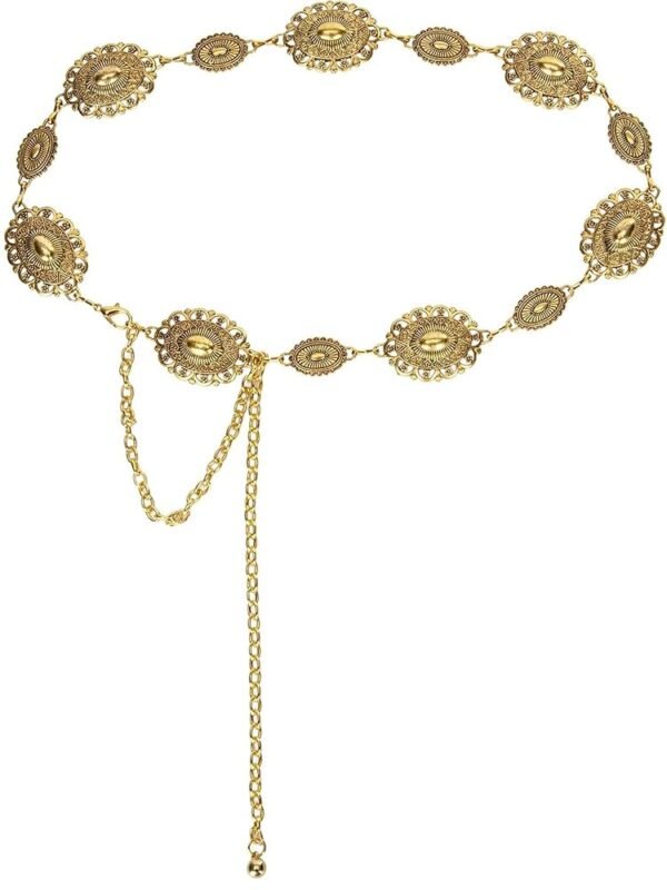 Women Western Gold Chain Concho Belt Cowgirl Cowboy Metal Belts for Dresses Jeans Country Concert Outfits